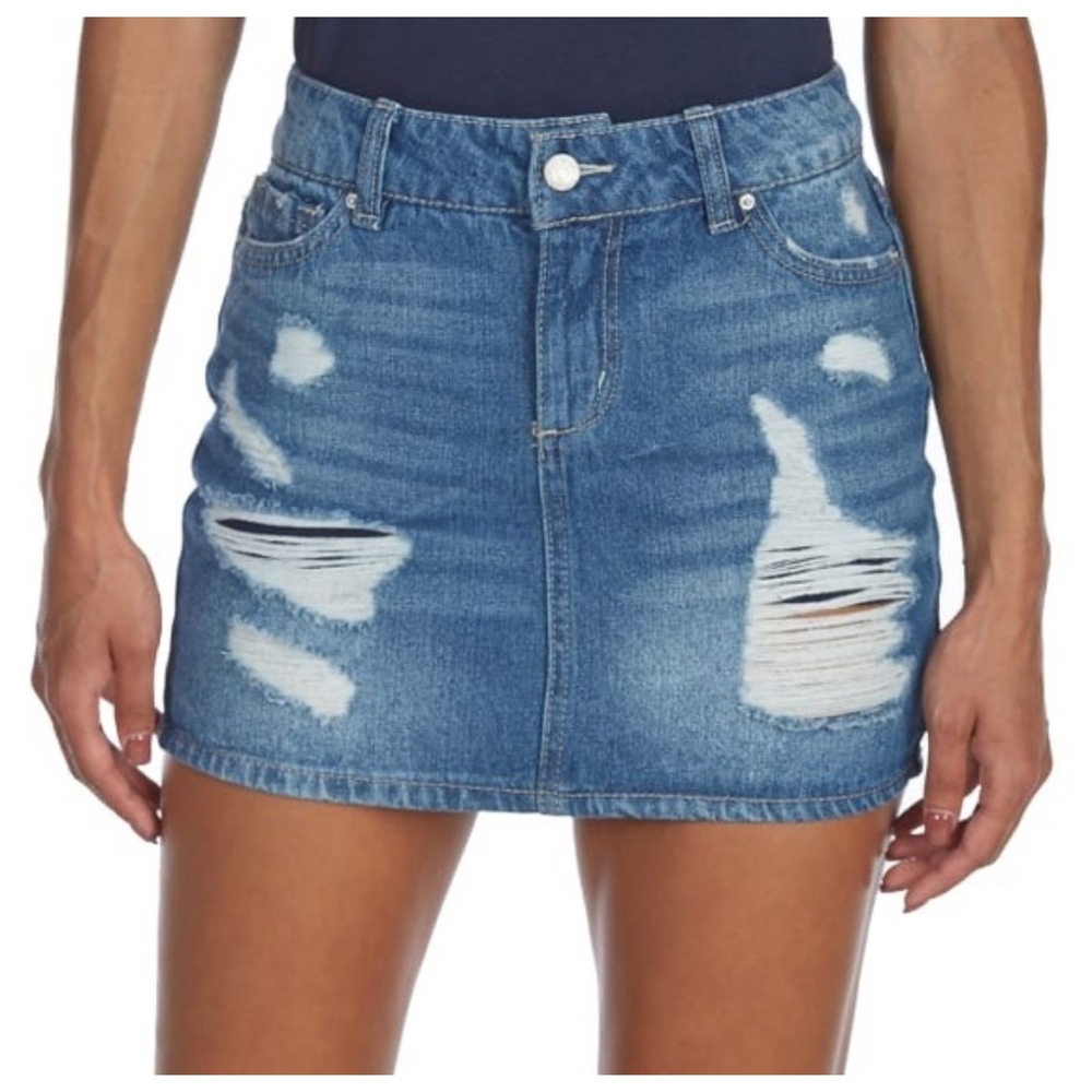 Womens Blue Spice high waist distressed blue denim mini skirt Juniors size 11
